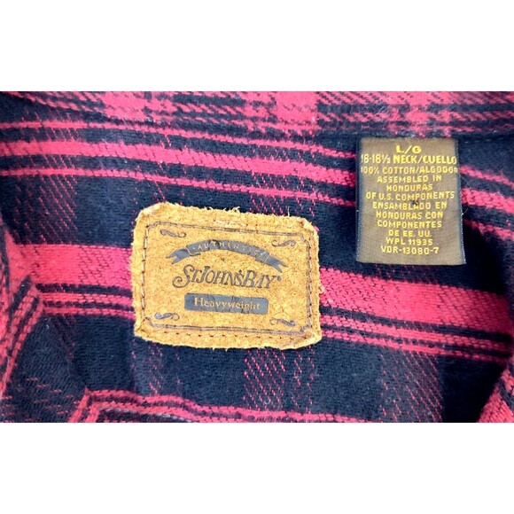Mens Heavyweight Red Black Plaid Flannel Shirt Sz L Pocket Button St. John's Bay - Picture 4 of 8